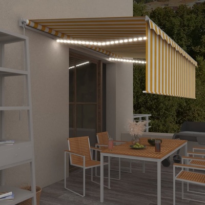 vidaXL Ručně zatahovací markýza s roletou a LED 5 x 3 m žlutobílá