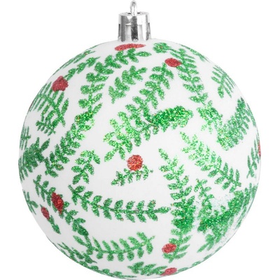 Gule MagicHome 6 ks, biele s trblietavym ornamentom, s glitrami, matné, s dekoráciou, na vianočný stromček, 8 cm