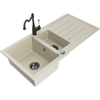 Mexen Andres гранитна мивка с 1, 5 камери, с отцедник и кухненски смесител Carla, бежов - 6515-69-670700-70 (6515-69-670700-70)