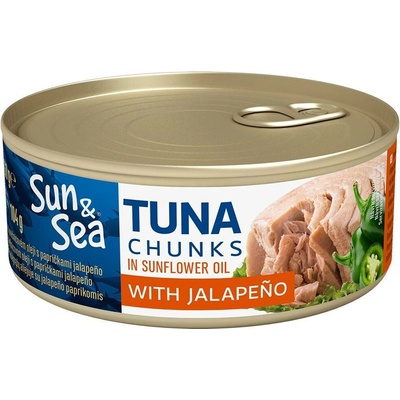 Sun&Sea Tuňák kousky ve slunečnicovém oleji s papričkami jalapeňo 160g