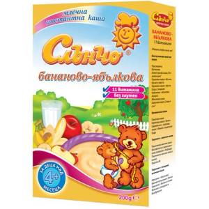 Слънчо Млечна безглутенова каша Слънчо - Бананово-ябълкова, 200 g (3800005000169) - baby