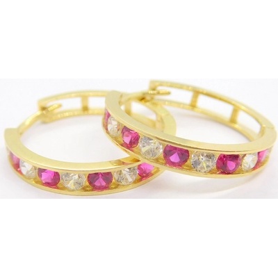 Klenoty Budín Velké zlaté kruhy se zirkony a červenými rubíny 585/2,54gr HK2005