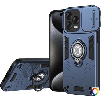 ZTE Blade V70 Vita / V70 Design Удароустойчив Калъф Slide Camshield с Поставка и Протектор - Черен, Син, Сив