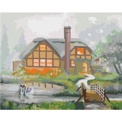 zuty Malování Podle Čísel Labutě A Dům V Mlze D. Rusty Rust 80 x 100 Cm Plátno
