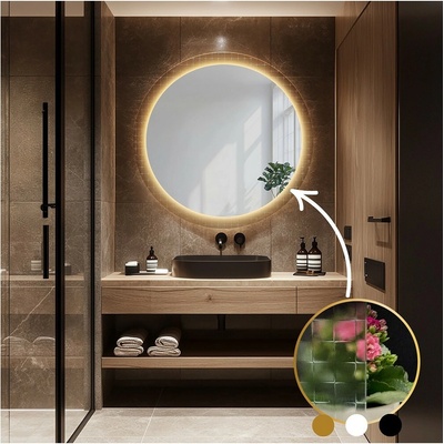 Alfaram Okrúhle zrkadlo na ornamentálnom skle Master Flex s podsvietením - LUXORA FROSTED LED 90