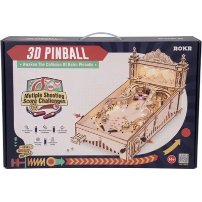 ROBOTIME 3D dřevěné puzzle SvítícíHrací automat: Pinball 482 ks – Zboží Mobilmania