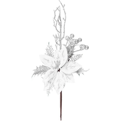 Magic Home Vetvička s kvetom strieborná 27 cm