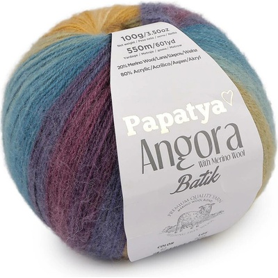Pletací příze Papatya Angora Batik 100 g Varianta: 4 (62) modrofialová hořčicová, Balení: 1 ks 61564/159823/285675