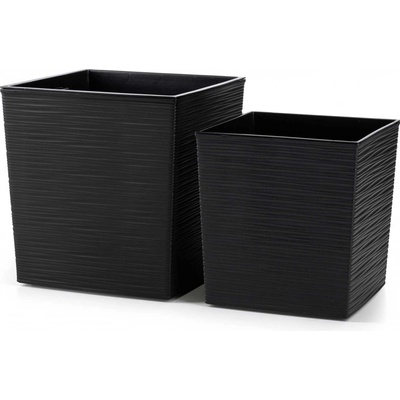 HowHomely PLASTOVÝ KVETINÁČ FLORE RIFLO SADA 2KS 30X30 CM+25X25 CM ČIERNA