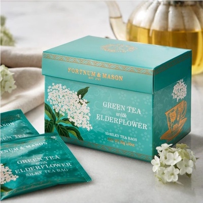 FORTNUM & MASON zelený čaj S BEZOVÝM KVĚTEM 15 hedvábných pyramid