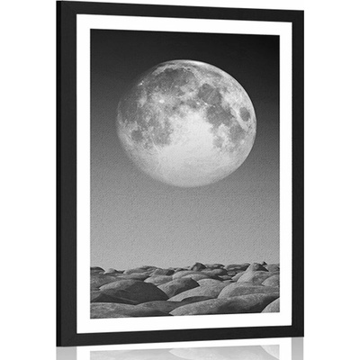 Plakát s paspartou skládané kameny v měsíčním světle v černobílém provedení - 40x60 no frame
