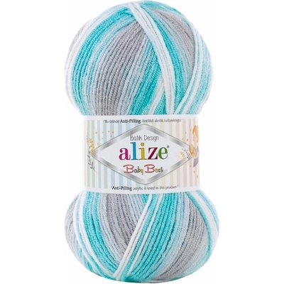 Alize příze Baby Best Batik 7264 bílá, šedá, tyrkysová