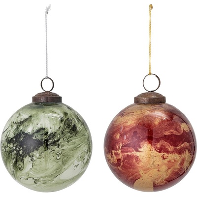 Bloomingville Sada vánočních ozdob skleněné koule Loba Ornament | červená zelená