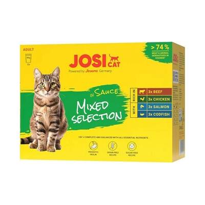 JOSERA JosiCat Multipack Mixed Selection in Sauce 12x mäsové a rybie príchute v omáčke pre mačky 85 g