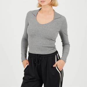 Brave Soul Дамска фланелка с дълъг ръкав Brave Soul BS Womens Long Sleeve Scoop Neck Top with Collar - Grey Marl