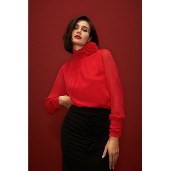 Moodo Елегантна риза с декоративна роза червена Moodo Moodo | Cherven | ЖЕНИ | XS