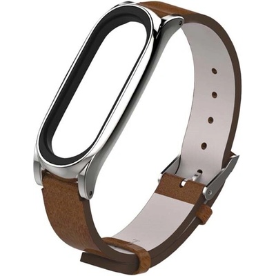 Xiaomi Mi Band 3/4/5/6 Kožený style remienok Hnedostrieborná MBSCZ-5KO05