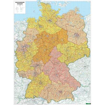 Excart Maps Německo - nástěnná mapa PSČ 94 x 127 cm Varianta: bez rámu v tubusu, Provedení: laminovaná mapa v lištách