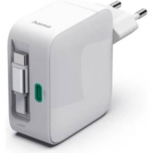 Hama Бързо зарядно, 65 W, GaN, 2x USB-C, с разтегателен кабел 0.7м, бял (HAMA-201957) - Allstore