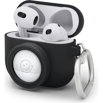 elago Силиконов калъф (с място за AirTag) с карабинер за Apple AirPods 3 - Elago AirPods 3 Snapshot Silicone Case (черен) (EAP3AT1-BK)
