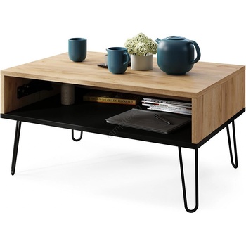 Mazzoni Конферентна маса с повдигаем плот и полица halija дъб крафт/черна (mz0003)