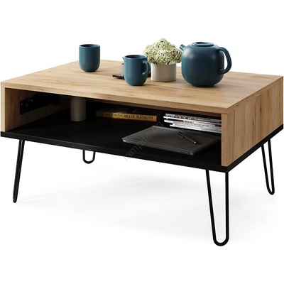 Mazzoni Конферентна маса с повдигаем плот и полица halija дъб крафт/черна (mz0003)