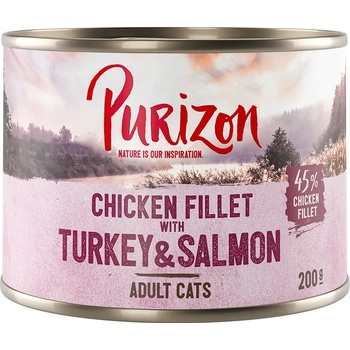 Purizon 6х200г Adult Purizon, консервирана храна за котки - пилешко филе с пуешко и сьомга