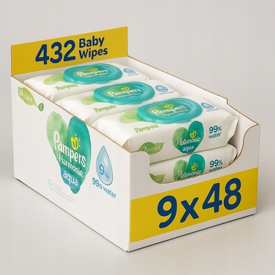 Pampers Harmonie Pure Aqua vlhčené obrúsky 9 x 48 ks