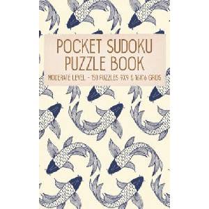 Independently Published Pocket Sudoku Puzzle Book: Moderate Level - 150 puzzles 9x9 & 16x16 grids Koi Fish Pattern Blue Travel Size Paperback Notebook | Faroutandfabulous Puzzle Books