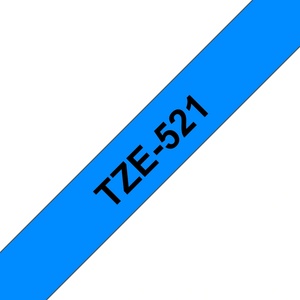 Brother TZe-521, 9 мм x 8 м, ламинирана, черно на син фон, за P-touch (TZe-521)