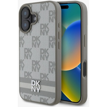 DKNY PU кожа с кариран модел и райета заден капак за iPhone 16 Beige DKNY | Lilav | МЪЖЕ | UNI