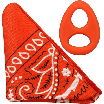 Doc Johnson ROCK SOLID The CODE Silicone Cockring with Bandana Orange - erekční kroužek se šátkem