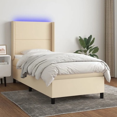 vidaXL Боксспринг легло с матрак и LED, кремаво, 80x200 см, плат (3138194)