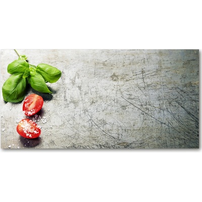 Fotoobraz na skle Paradajky a bazilka 100x50 cm