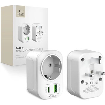 Tech-Protect ta100 travel adapter uk to eu white (5906302368525)