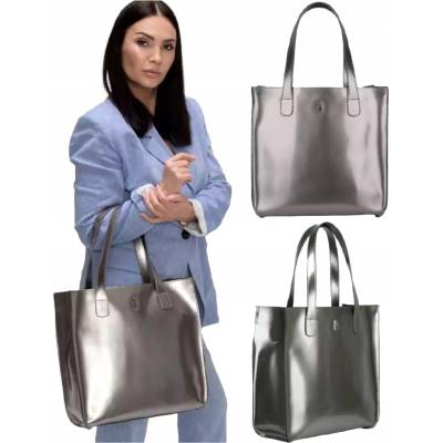 Wojewodzic GILDA strieborná dámska shopper kabelka A4 lakovaná prírodná koža