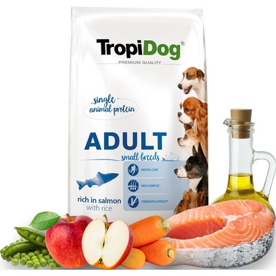TropiDog Premium Adult S losos s rýží 8 kg