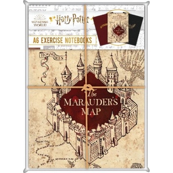 CurePink Set 3 poznámkových bloků A6 Harry Potter Ikony & Mapy 10,5 x 14,8 cm SLHP472