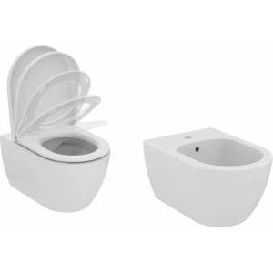 Ideal Standard Комплект за окачване на тоалетна чиния Ideal Standard Ellisse с бял капак с плавно затваряне и биде (T569201+T569301)