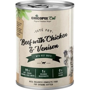 Chicopee Chicopee Kitten консерва за подрастващи котки с 99% говеждо, пилешко и еленово месо плюс говежди бульон - 400 гр, Германия