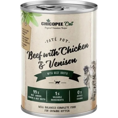 Chicopee Chicopee Kitten консерва за подрастващи котки с 99% говеждо, пилешко и еленово месо плюс говежди бульон - 400 гр, Германия