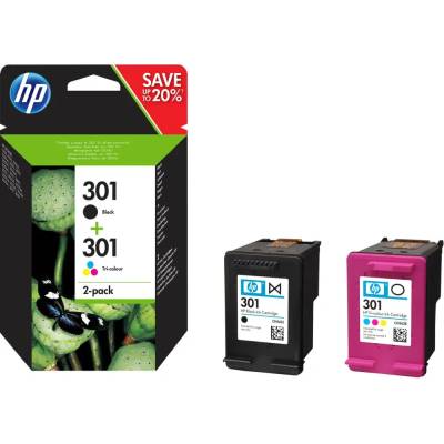 HP Hp 301 2 пакета черни/трицветни оригинални касети с мастило (n9j72ae)