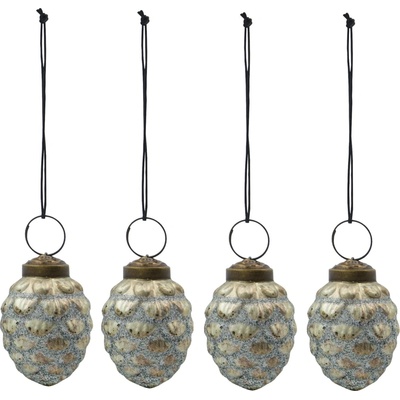 House Doctor Vánoční ozdoba Cone Antique Silver set 4 ks stříbrná barva sklo