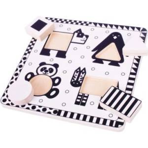 Bigjigs Toys - Дървен пъзел - Черно-бели животни (BJ514)