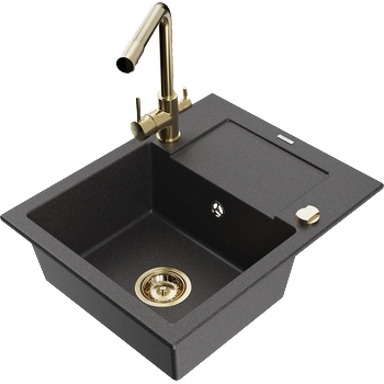 Mexen Enzo гранитна мивка с 1 корито и отцедник и кухненски смесител Duero, черна на пръски - 6506-76-671600-50 (6506-76-671600-50)