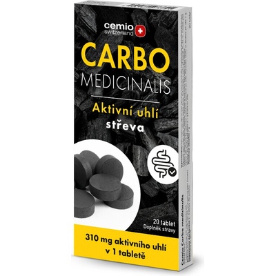 Cemio Carbo medicinalis Aktivní uhlí 310 mg, 20 tablet – Hledejceny.cz