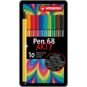 STABILO Комплект флумастери, Stabilo, Pen 68 Arty, метална кутия, 10 цвята (ST6810-6)