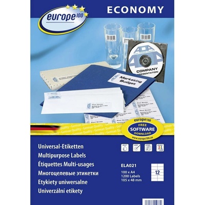 Europe 100 ELA021 105 x 48 mm papier biela 1200 ks trvalé univerzálne etikety atrament, laser, kópie