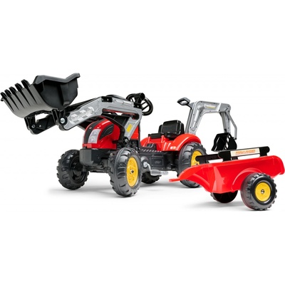 Falk Šliapací traktor Vintage 2058N s lyžicou bagrom a prívesom červený