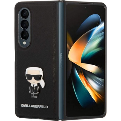 KARL LAGERFELD Saffiano Ikonik Leather Case - дизайнерски кожен кейс за Samsung Galaxy Z Fold 4 (черен)